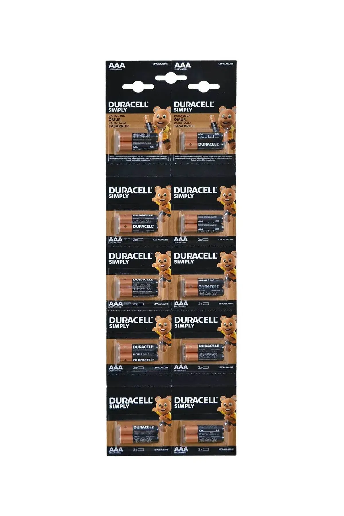 DURACELL KARTELA 20'Lİ 3AAA İNCE PİL